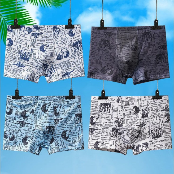 Men's ice silk mesh text comfortable underwear (Set of 4))