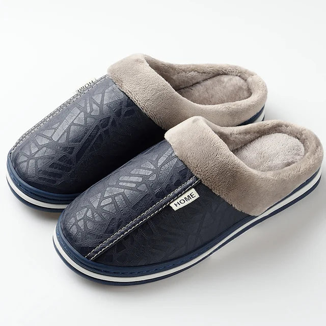 Men's PU Leather Warm Winter House Slippers
