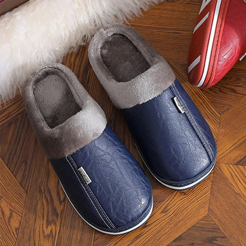 Men's PU Leather Warm Winter House Slippers