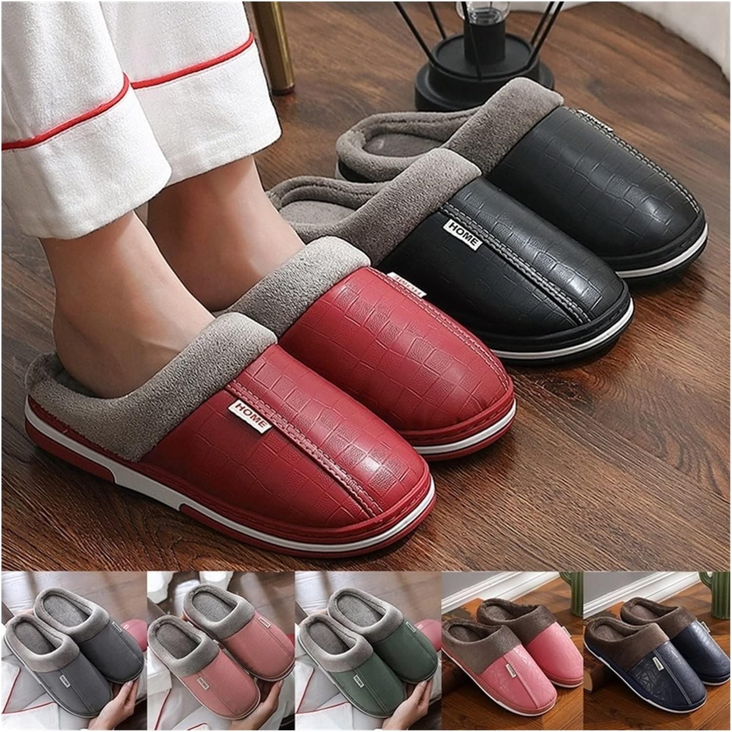 Women PU Leather Warm Winter House Slippers