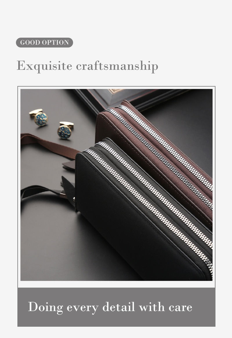 Double Zipper Soft Leather Business Clutch