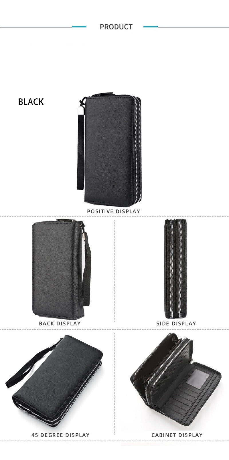Double Zipper Soft Leather Business Clutch