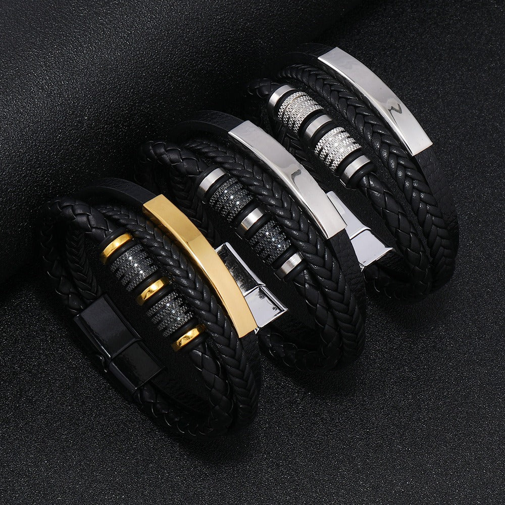 Handcrafted Rope Leather Wristband for Men