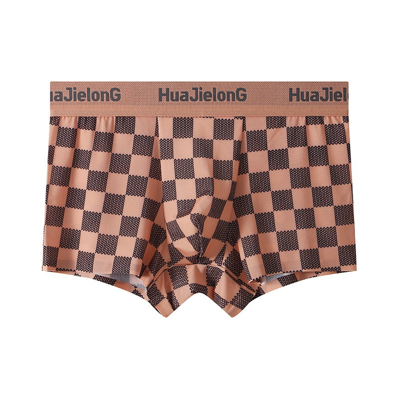 Thin Plaid Print Ice Silk Boxers ( set of 04)