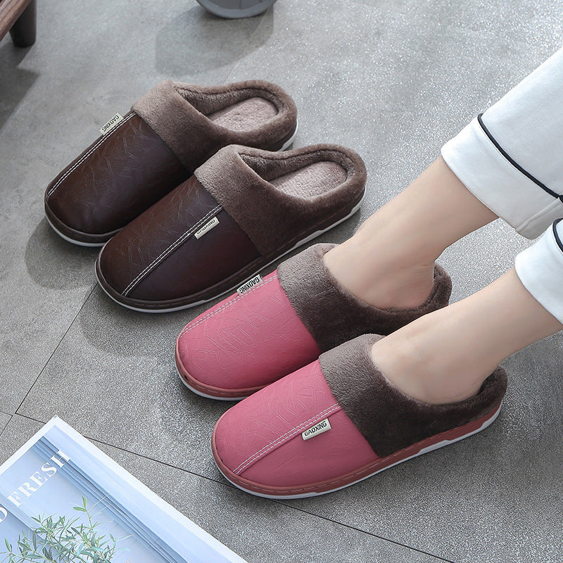 Women PU Leather Warm Winter House Slippers