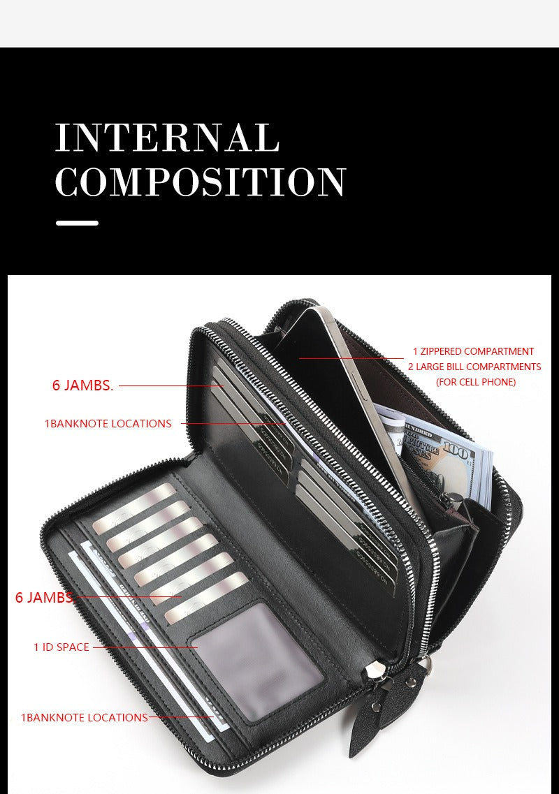 Double Zipper Soft Leather Business Clutch