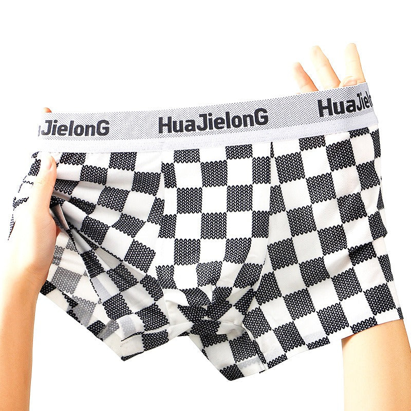 Thin Plaid Print Ice Silk Boxers ( set of 04)