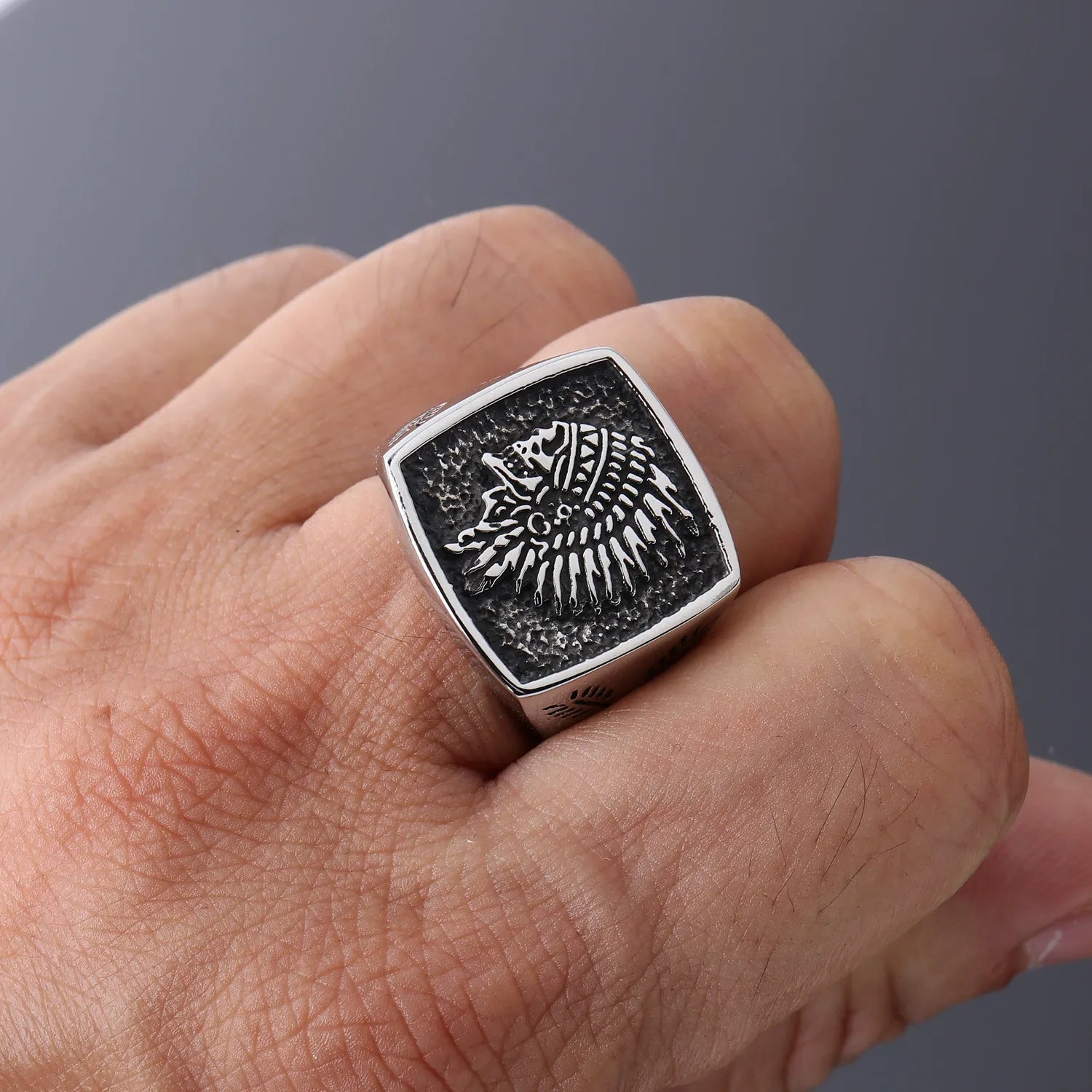 Retro stainless steel men's ring