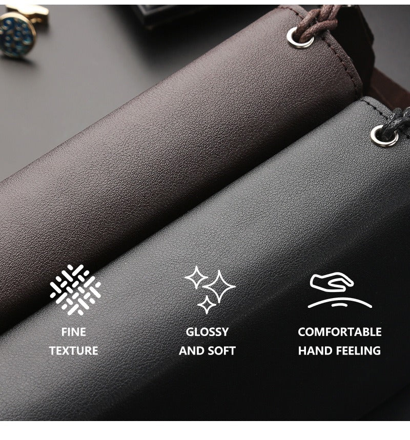 Double Zipper Soft Leather Business Clutch
