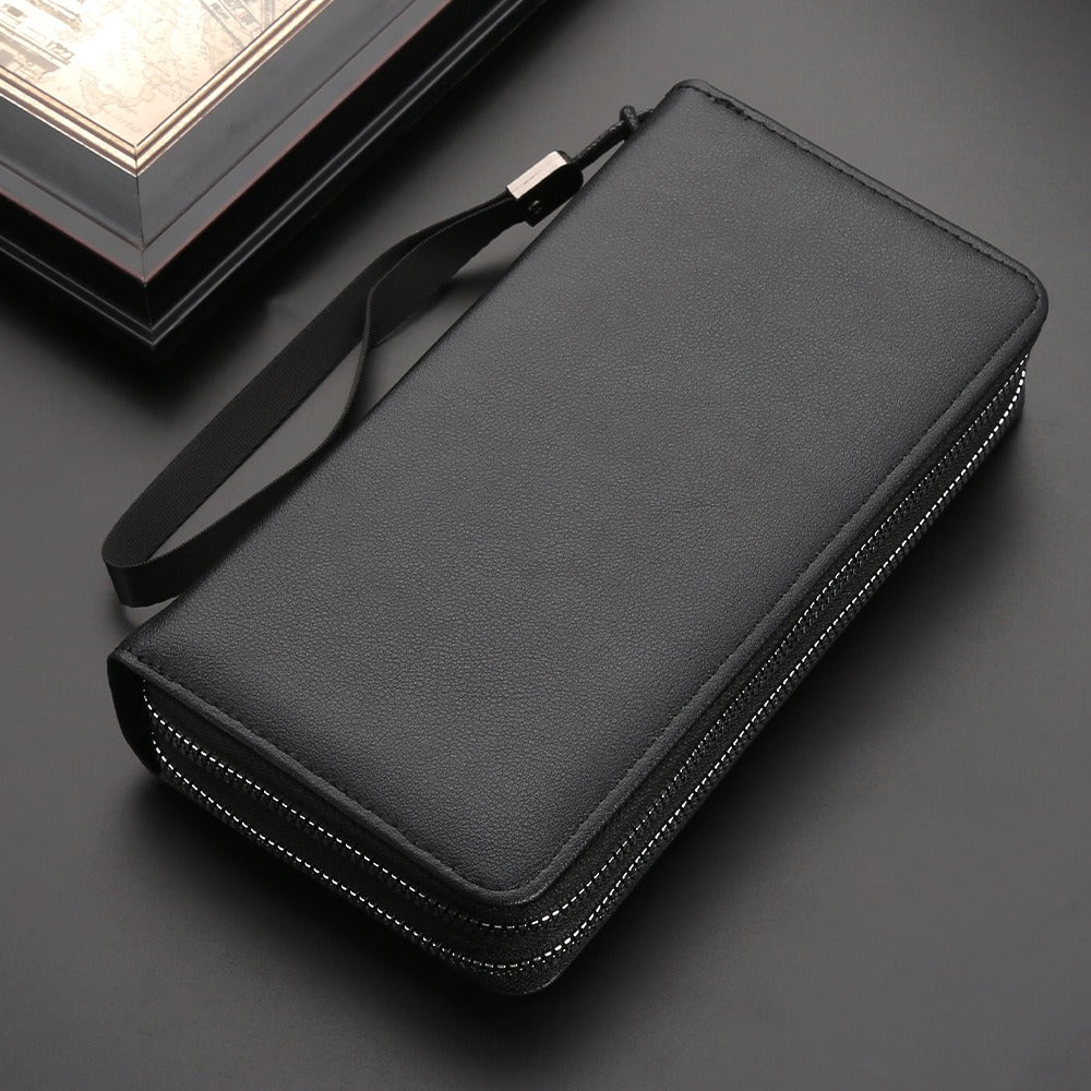 Double Zipper Soft Leather Business Clutch