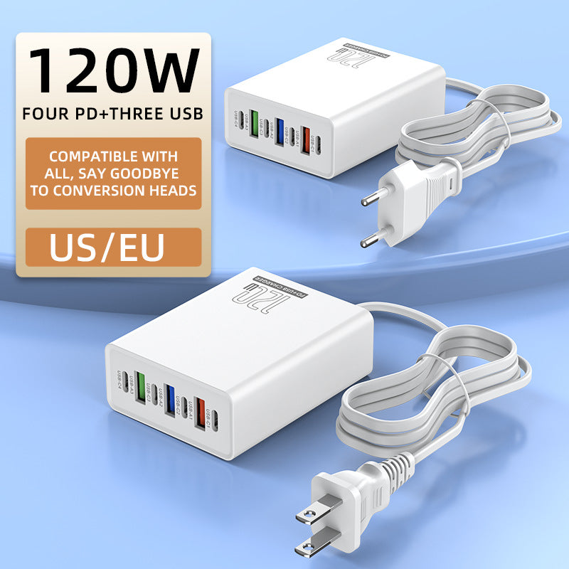 120W Multi-Port 3USB+4PD Fast Charger Hub