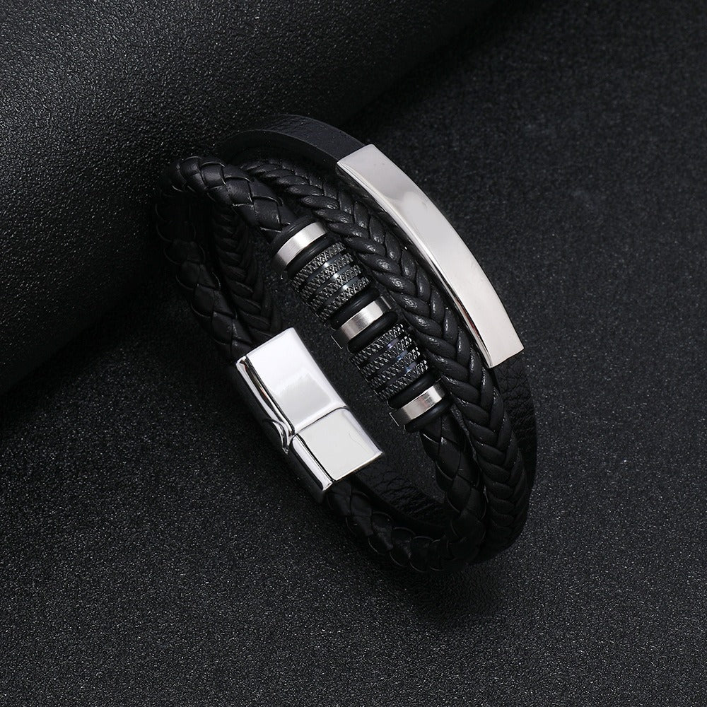 Handcrafted Rope Leather Wristband for Men