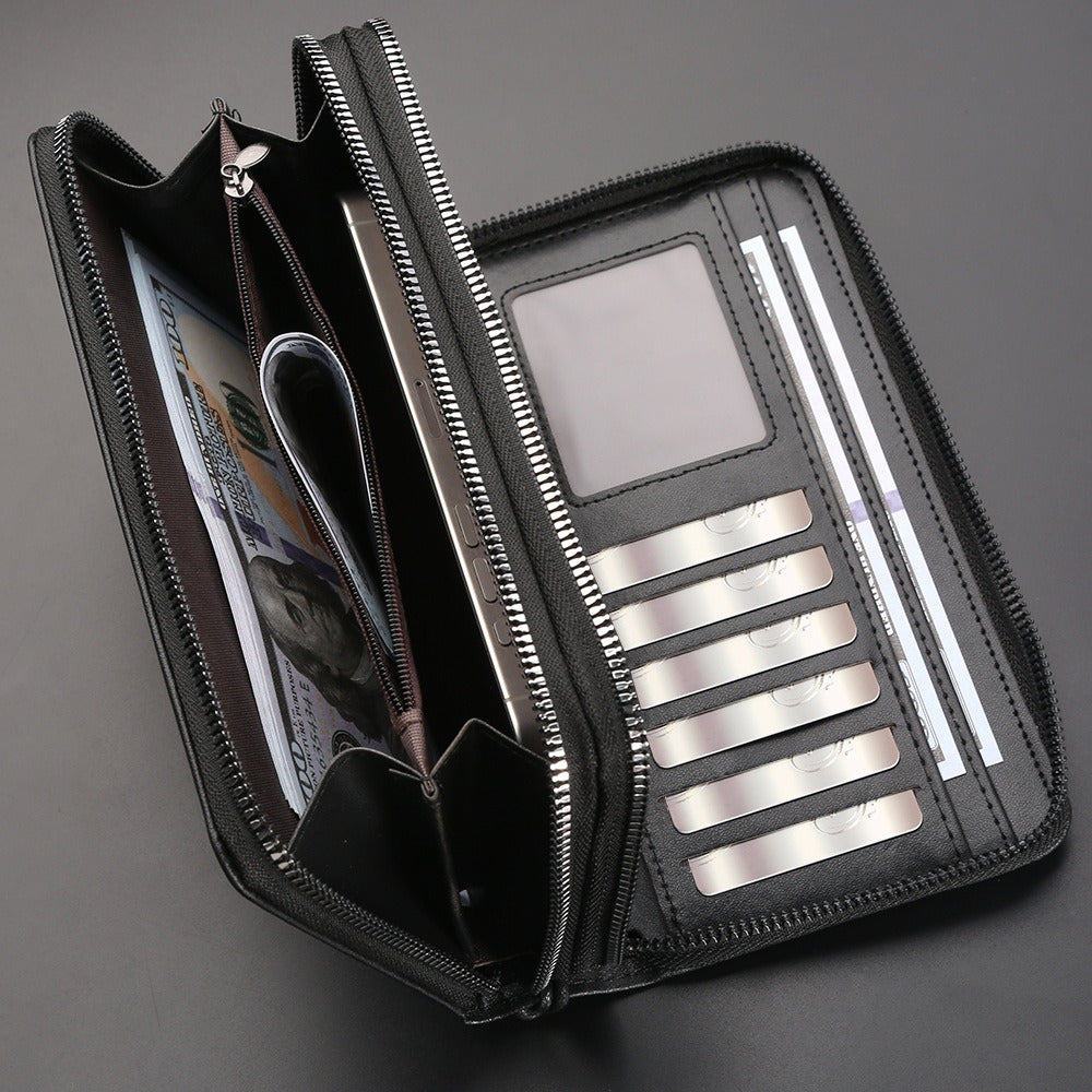 Double Zipper Soft Leather Business Clutch