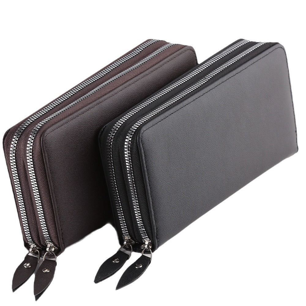 Double Zipper Soft Leather Business Clutch