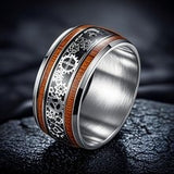 Menโs 10MM Wood Finish Gear Ring