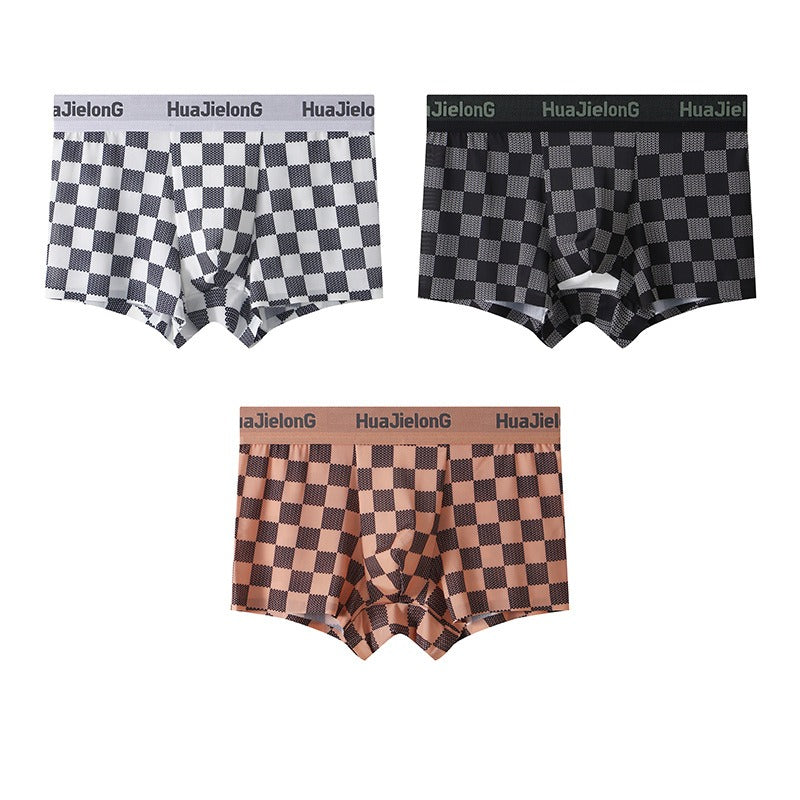 Thin Plaid Print Ice Silk Boxers ( set of 04)