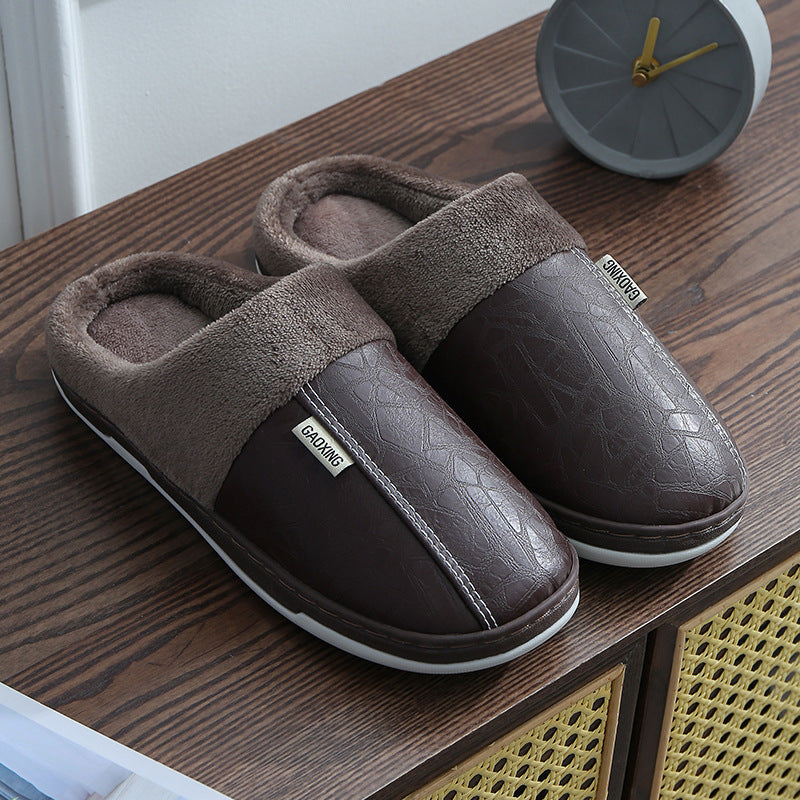 Men's PU Leather Warm Winter House Slippers