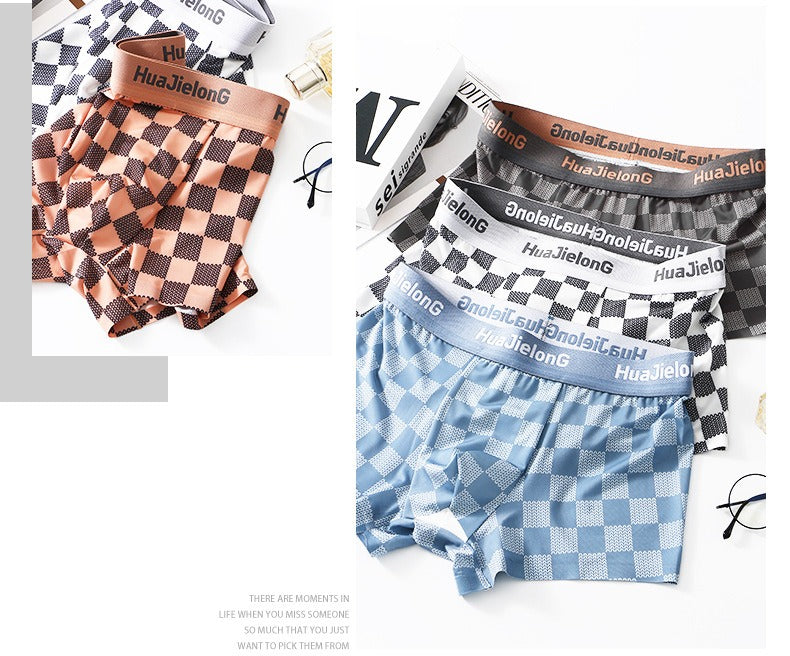 Thin Plaid Print Ice Silk Boxers ( set of 04)