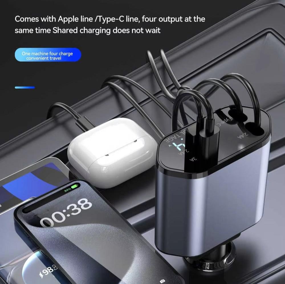 120W Retractable 4 in 1 Car Charger