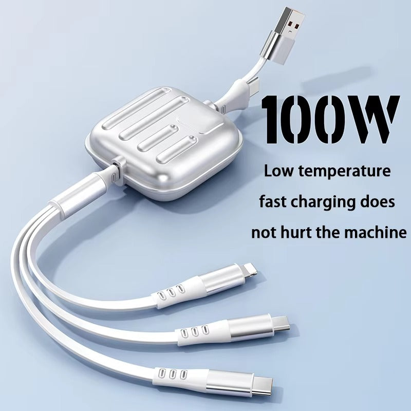 100W Two Drag 3 in 1 Fast Charging Cable
