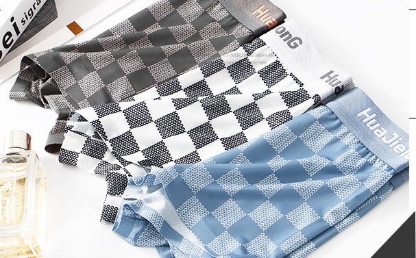 Thin Plaid Print Ice Silk Boxers ( set of 04)