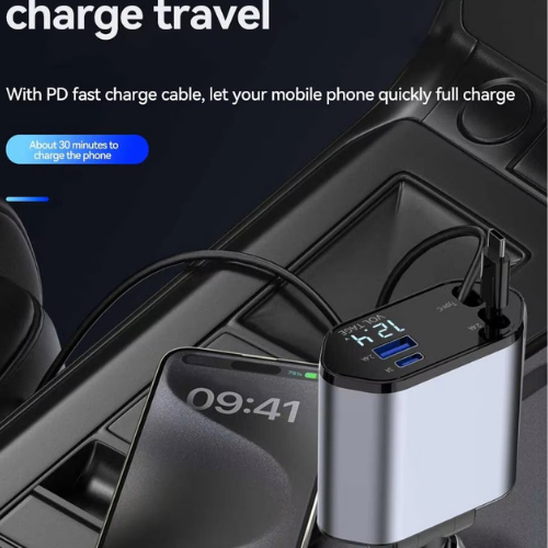 120W Retractable 4 in 1 Car Charger