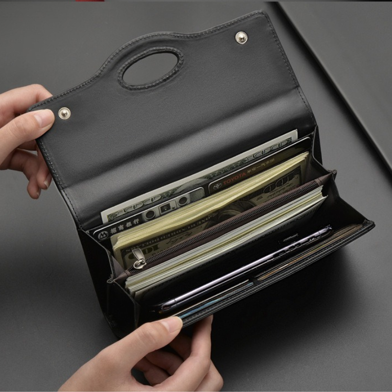 Retro PU Leather Slim Fold Long Wallet