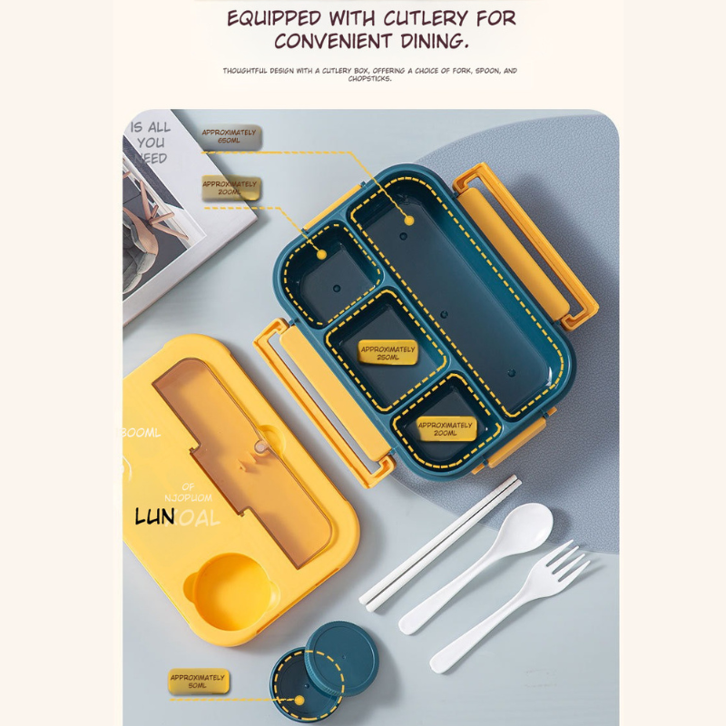 Heating Multi-Compartment Lunch Box With Fork Spoon