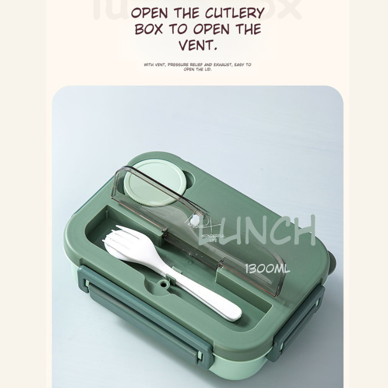 Heating Multi-Compartment Lunch Box With Fork Spoon
