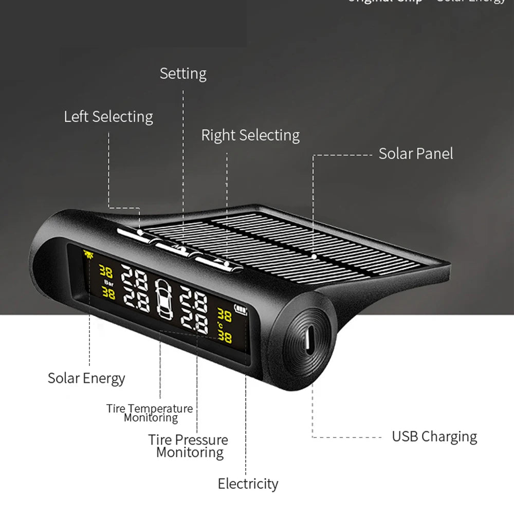 Car Solar Tire Pressure Monitoring System With Display
