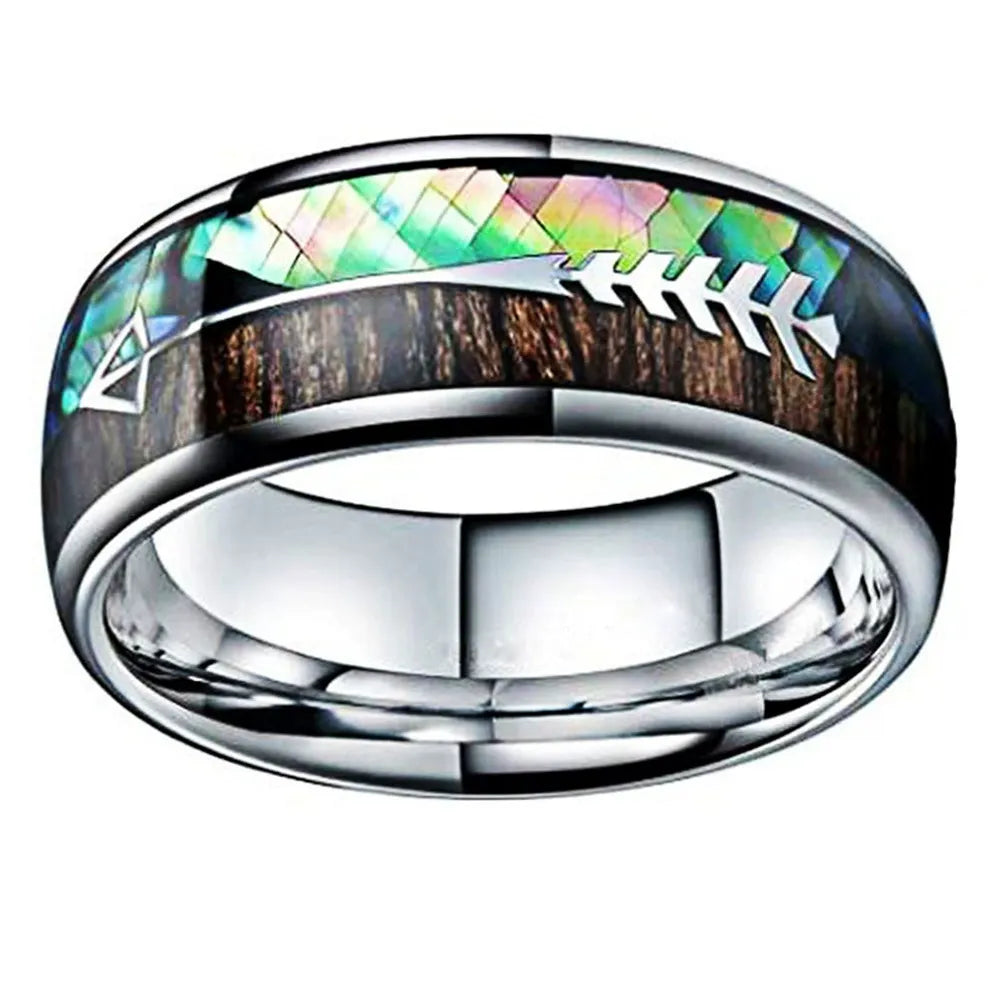 Silver Polished Natural Wood Grain Finger Ring