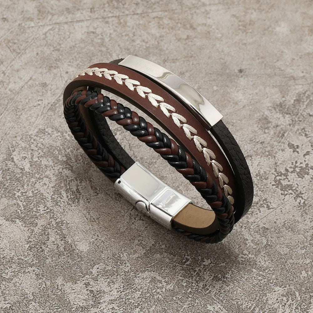 Multi-layered Men's Leather Bracelet