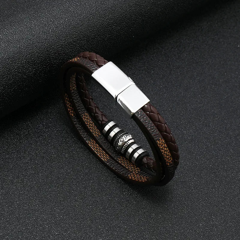 Handcrafted Multi-Layer Magnetic Leather Bracelet