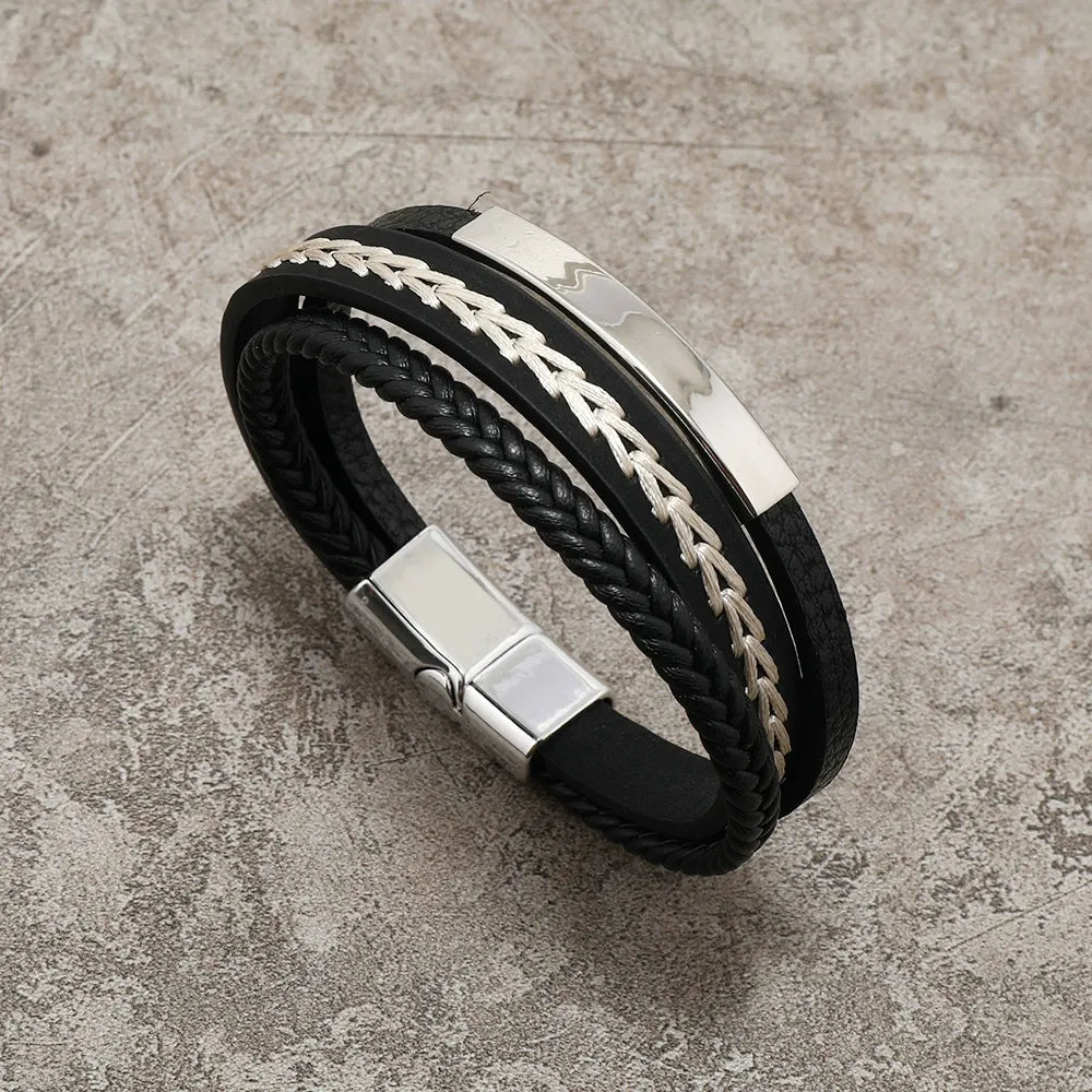 Multi-layered Men's Leather Bracelet