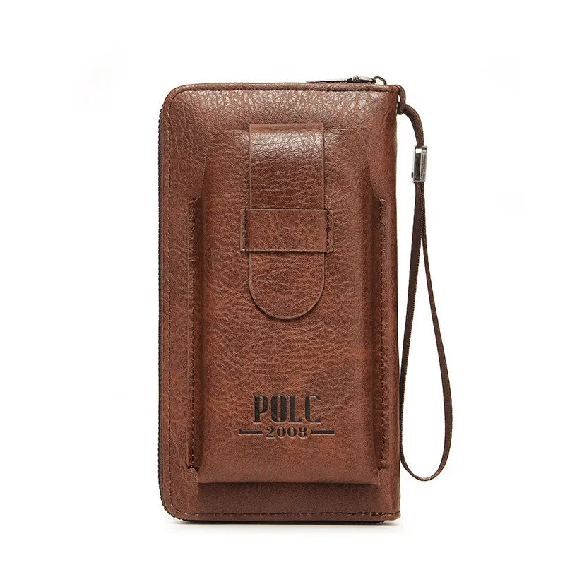 Men's Long Zipper Clutch Wallet with Large Capacity