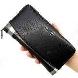 Men's Retro Zipper Wallet with Plaid Stitching