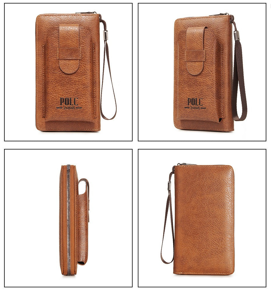 Men's Long Zipper Clutch Wallet with Large Capacity