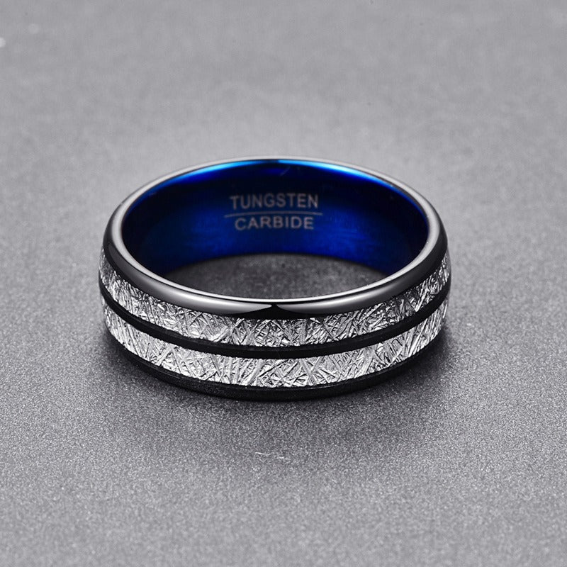 Sleek Blue Stripe Men's Finger Ring