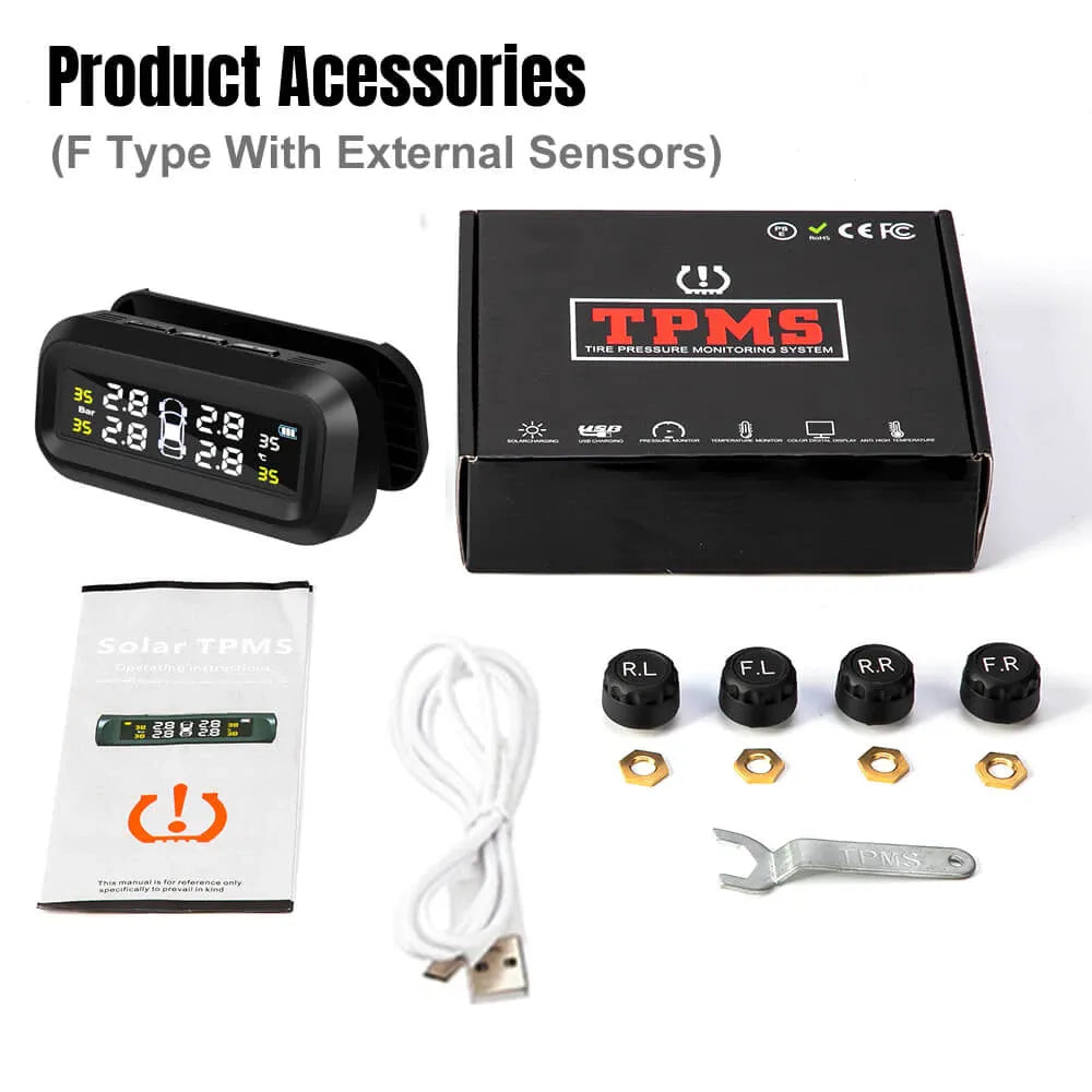 Car Solar Tire Pressure Monitoring System With Display