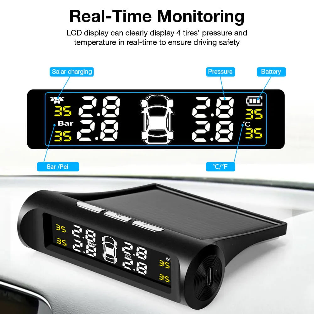 Car Solar Tire Pressure Monitoring System With Display