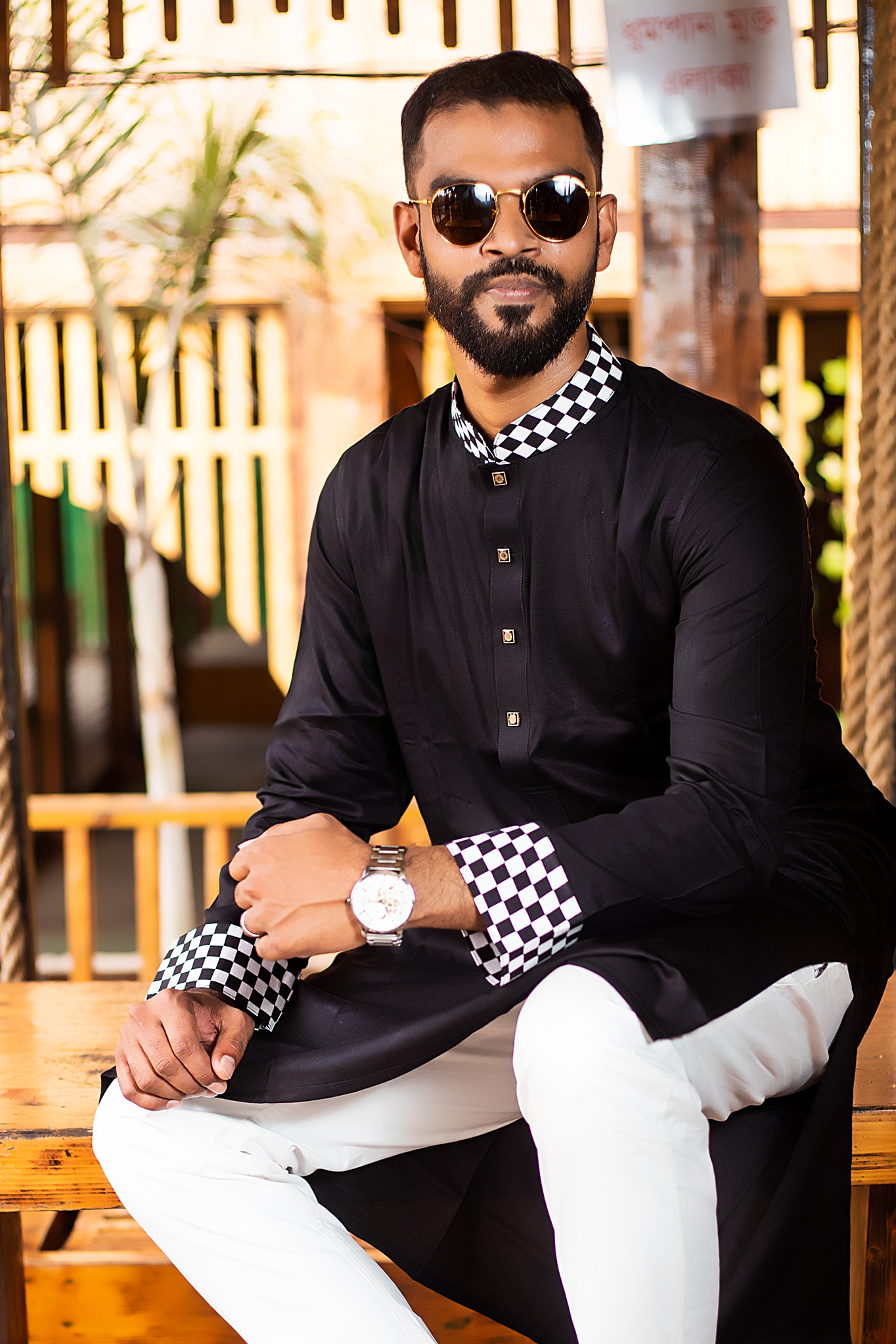 Stylish Neck Black Soft Cotton Premium Panjabi