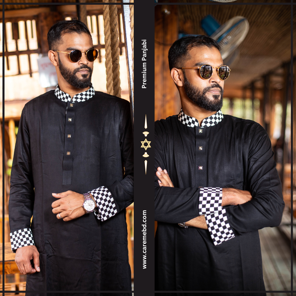 Stylish Neck Black Soft Cotton Premium Panjabi