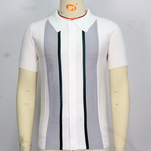 Men's summer new pullover casual striped polo shirt