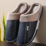 Mens PU Leather Warm Winter House Slippers