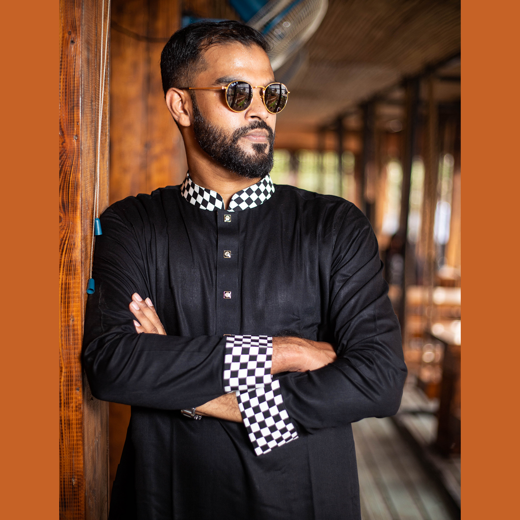 Stylish Neck Black Soft Cotton Premium Panjabi