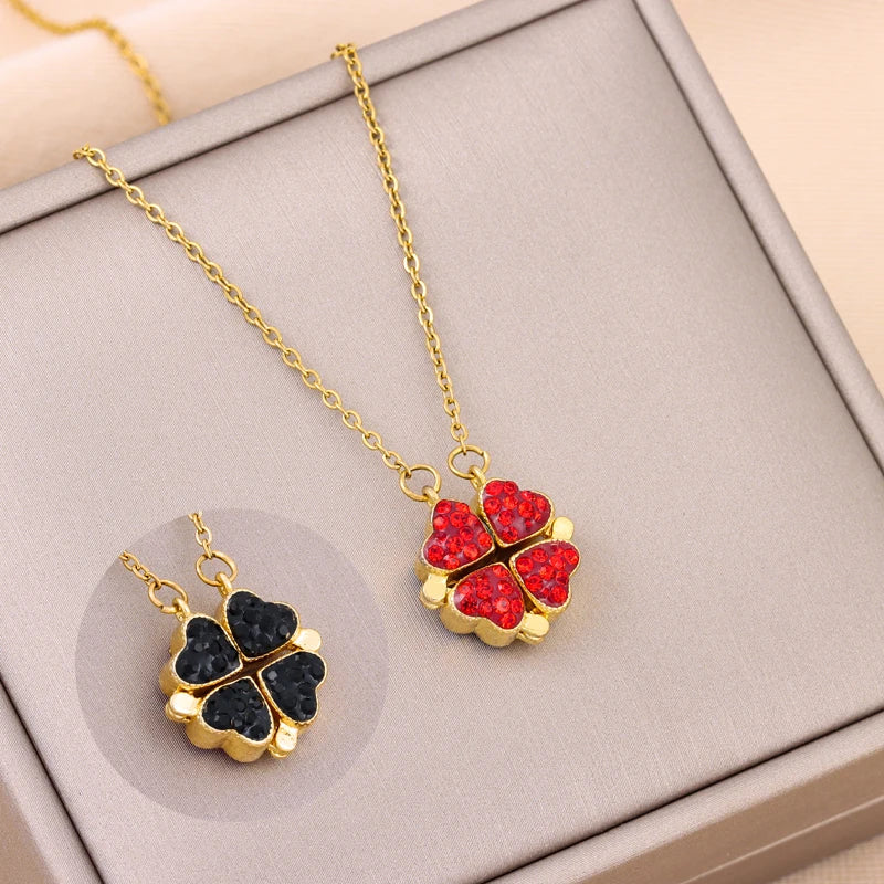 Gold Plated Folding Four-leaf Clover Necklace