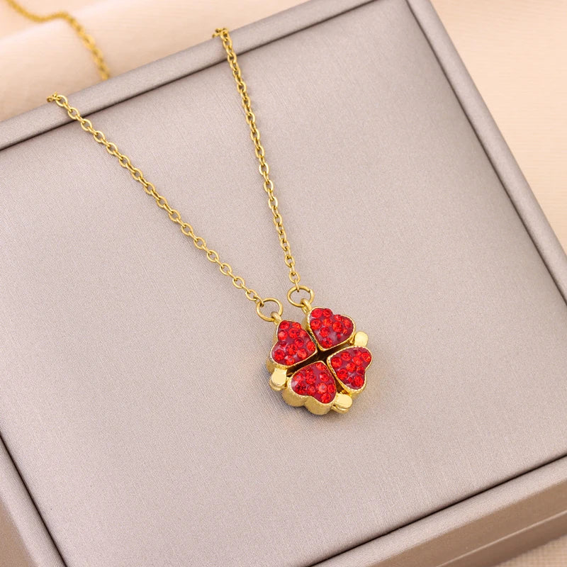 Gold Plated Folding Four-leaf Clover Necklace