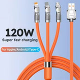 Head Rotating 120W 3 in 1 USB Data Charging Cable