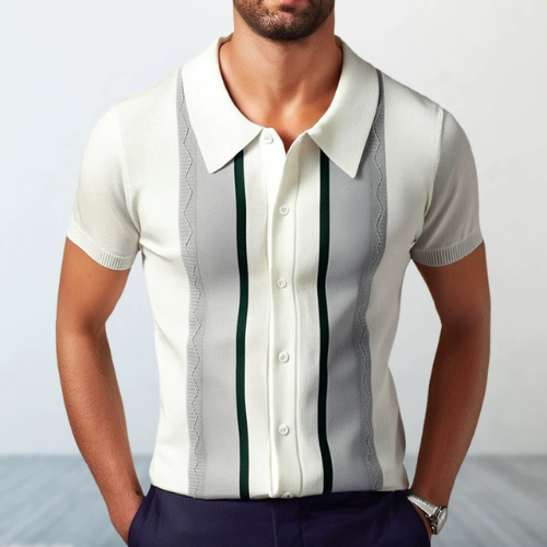 Men's summer new pullover casual striped polo shirt