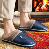 Mens PU Leather Warm Winter House Slippers